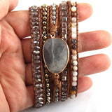 Purple/Gray Crystal Charm Beaded Armband 5X Strands Wrap Bracelet