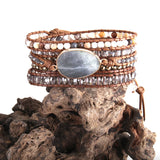 Purple/Gray Crystal Charm Beaded Armband 5X Strands Wrap Bracelet
