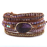 Purple/Gray Crystal Charm Beaded Armband 5X Strands Wrap Bracelet
