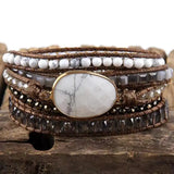 Purple/Gray Crystal Charm Beaded Armband 5X Strands Wrap Bracelet