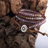 Purple/Gray Crystal Charm Beaded Armband 5X Strands Wrap Bracelet