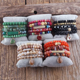 Green Stack Stone/Glass Bracelet Set for Women Boho Jewelry