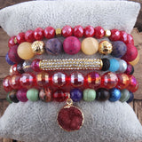 Green Stack Stone/Glass Bracelet Set for Women Boho Jewelry