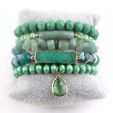 Green Stack Stone/Glass Bracelet Set for Women Boho Jewelry