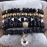 Green Stack Stone/Glass Bracelet Set for Women Boho Jewelry