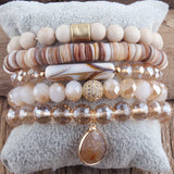 Green Stack Stone/Glass Bracelet Set for Women Boho Jewelry