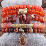 Green Stack Stone/Glass Bracelet Set for Women Boho Jewelry