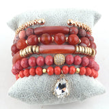 Red Beaded Bracelet Stack Sets for Women