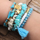 Beaded Bracelet Set Tassel Charm 6pc Stack Bracelets Women's Jewelry Birthday