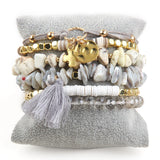 Beaded Bracelet Set Tassel Charm 6pc Stack Bracelets Women's Jewelry Birthday