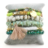 Beaded Bracelet Set Tassel Charm 6pc Stack Bracelets Women's Jewelry Birthday