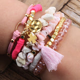 Beaded Bracelet Set Tassel Charm 6pc Stack Bracelets Women's Jewelry Birthday