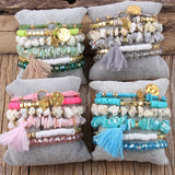 Beaded Bracelet Set Tassel Charm 6pc Stack Bracelets Women's Jewelry Birthday