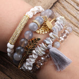 6pc Leaf Bangle Bracelets Set Tassel Charm Beaded Bracelet Sets Women's Jewelry