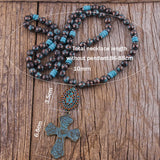 10mm CCB Bead Long Knotted Metal Cross Pendant Necklace
