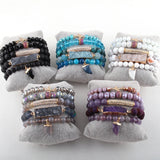Natural Stone Charm Beaded Bracelet 5pc Set for Women