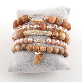 Natural Stone Charm Beaded Bracelet 5pc Set for Women