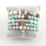 Natural Stone Charm Beaded Bracelet 5pc Set for Women