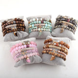 Natural Stone Charm Beaded Bracelet 5pc Set for Women