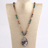 Beaded Necklace 8mm Natural Stone Glass Beads Bohemian Jewelry