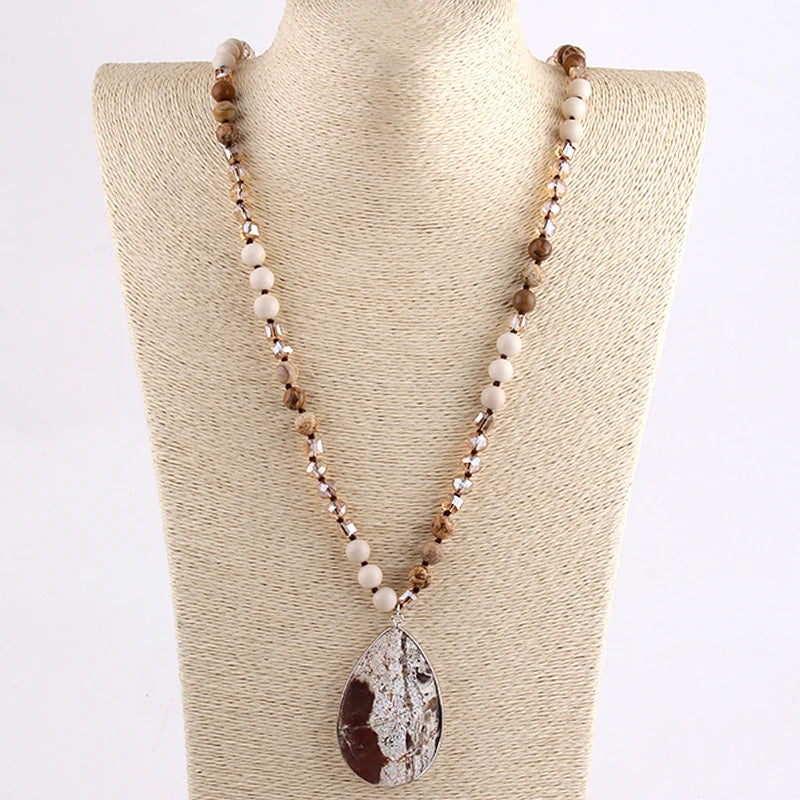 Beaded Necklace 8mm Natural Stone Glass Beads Bohemian Jewelry