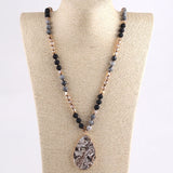 Beaded Necklace 8mm Natural Stone Glass Beads Bohemian Jewelry