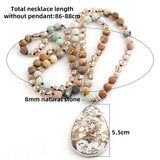 Beaded Necklace 8mm Natural Stone Glass Beads Bohemian Jewelry