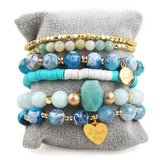 Bohemia Beaded Bracelet Sets Heart Charm Stack Bracelets