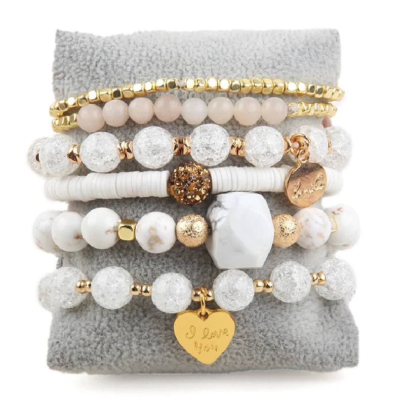 Bohemia Beaded Bracelet Sets Heart Charm Stack Bracelets