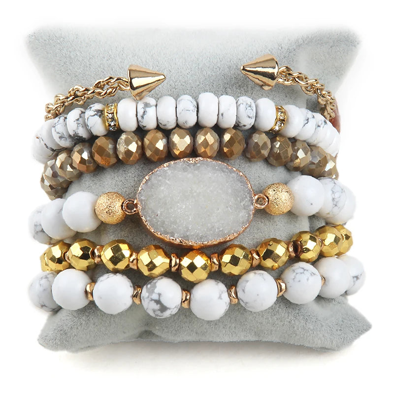 Bohemia Beaded Bracelet Druzy Charm 6pc Stack Bracelets Bangle Set