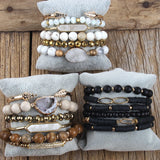 Bohemia Beaded Bracelet Druzy Charm 6pc Stack Bracelets Bangle Set