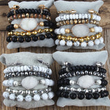 Bohemia Beaded Bracelet Druzy Charm 6pc Stack Bracelets Bangle Set