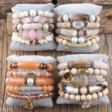 Boho Beaded Jewelry 5pc Stack Stone Bracelets Set For Women