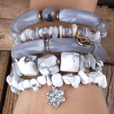 Bohemian Beaded Bracelets Set - Big Elbow & Faceted Stone - 5pc Stack - Gift