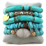Bohemia Beaded Jewelry Brown 5pc Stack Bracelets Set Women Gift