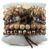 Bohemia Beaded Jewelry Brown 5pc Stack Bracelets Set Women Gift