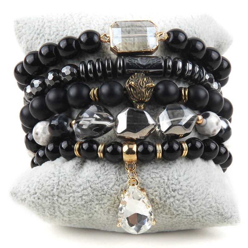Bohemia Beaded Jewelry Brown 5pc Stack Bracelets Set Women Gift