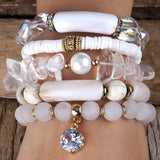 Bohemia Beaded Jewelry Brown 5pc Stack Bracelets Set Women Gift