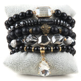 Bohemia Beaded Jewelry Brown 5pc Stack Bracelets Set Women Gift