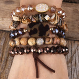 Bohemia Beaded Jewelry Brown 5pc Stack Bracelets Set Women Gift