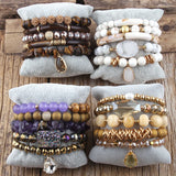 Boho Bracelet Set Beige 5pc Stack Bracelets for Women