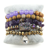 Boho Bracelet Set Beige 5pc Stack Bracelets for Women