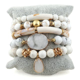 Boho Bracelet Set Beige 5pc Stack Bracelets for Women