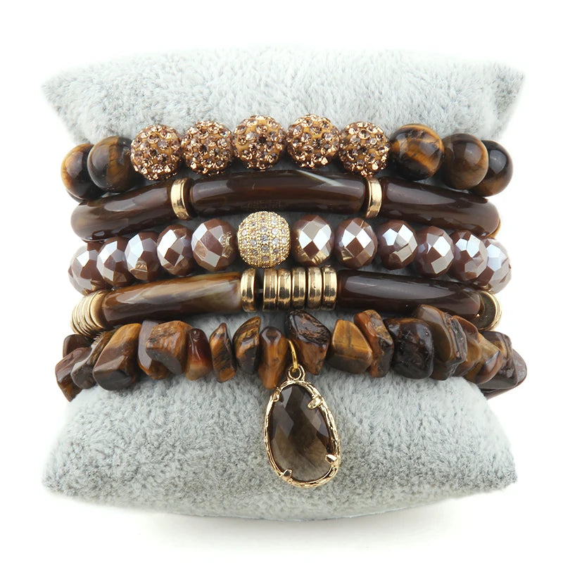 Boho Bracelet Set Beige 5pc Stack Bracelets for Women