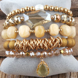 Boho Bracelet Set Beige 5pc Stack Bracelets for Women