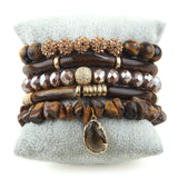 Boho Bracelet Set Beige 5pc Stack Bracelets for Women