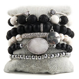 Boho Stone Bead & Druzy Charm Bracelet Set for Women