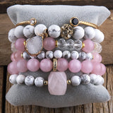 Boho Stone Bead & Druzy Charm Bracelet Set for Women