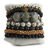 Boho Stone Bead & Druzy Charm Bracelet Set for Women