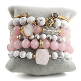 Boho Stone Bead & Druzy Charm Bracelet Set for Women